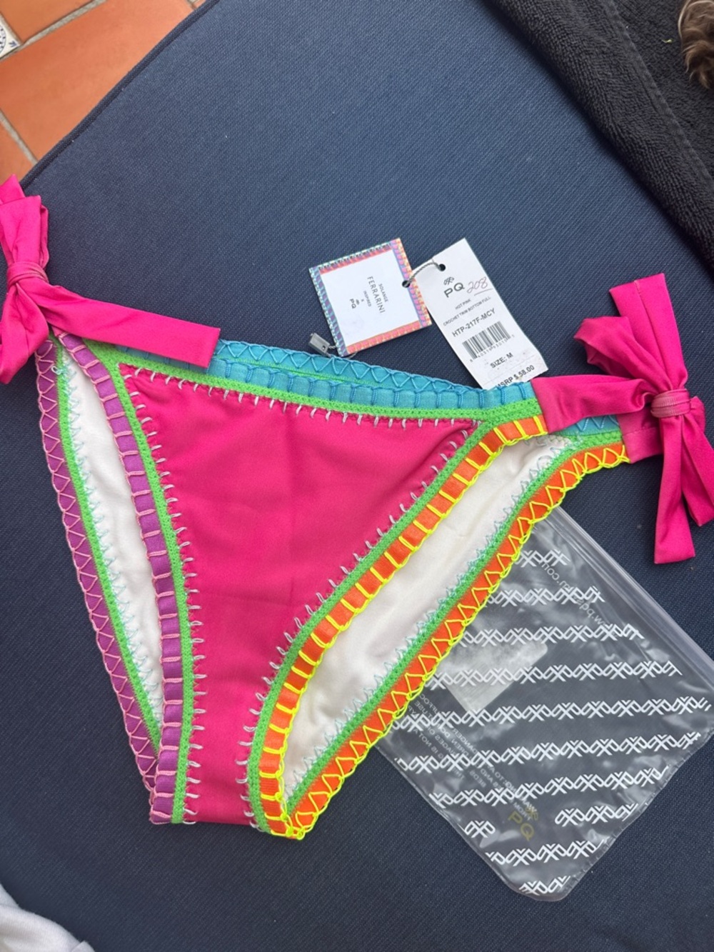 PQ Swim Pink Neon Trim Tie-Side Bikini Bottom